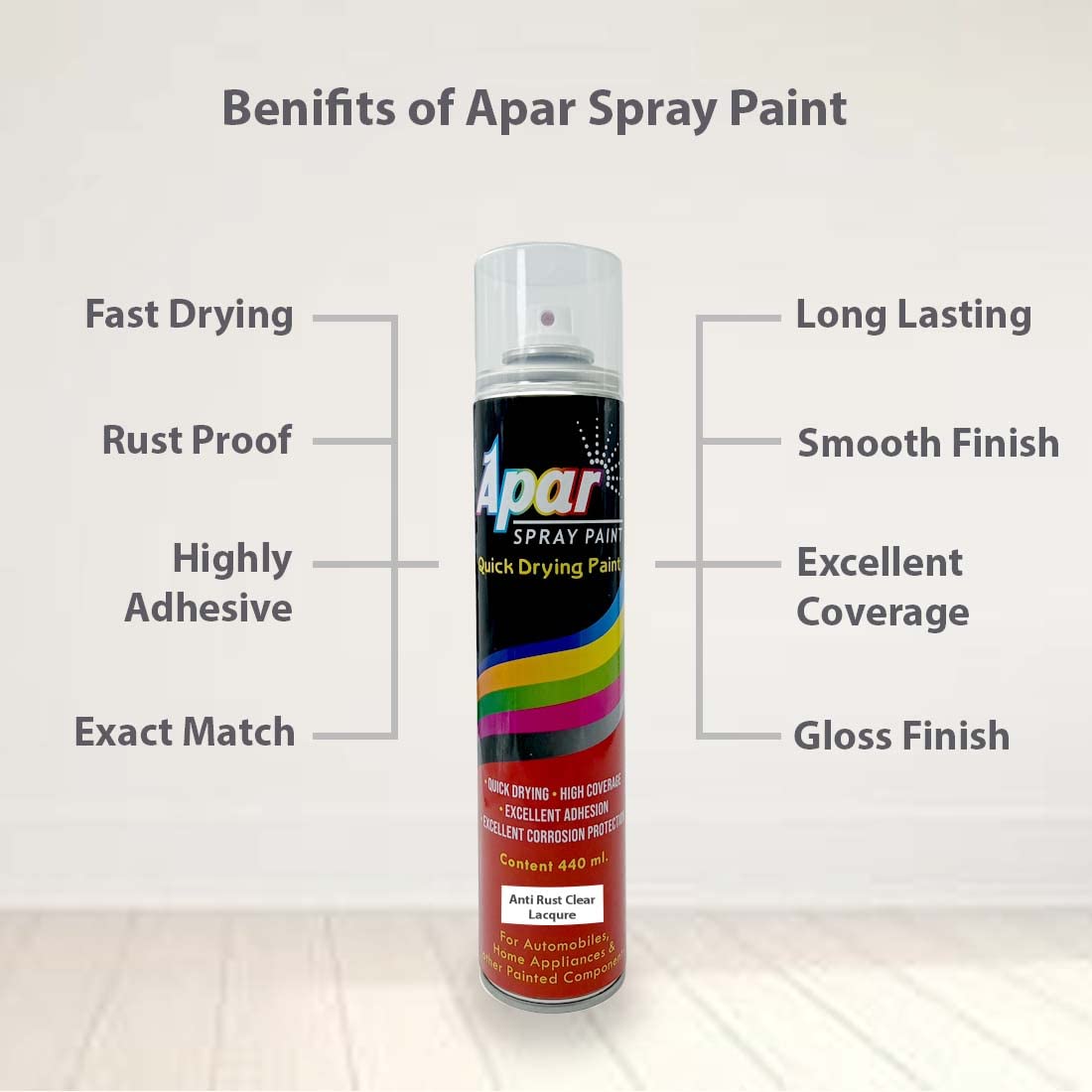 APAR Spray Paint Can GLOSS CLEAR -440 ml, For Bike, Cars, Furnitures, art and craft Paint work