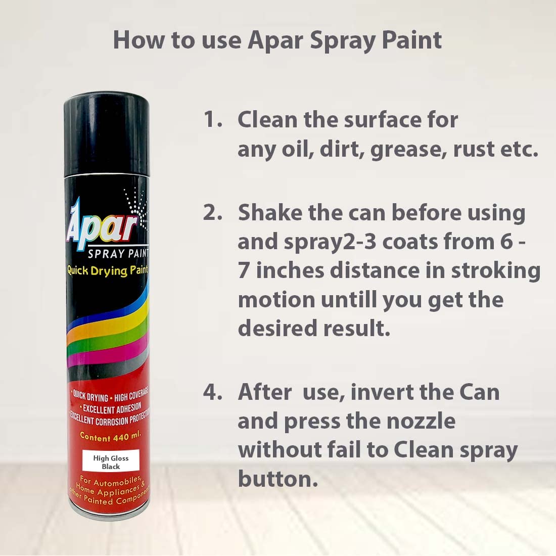 APAR Spray Paint Can High GLOSS BLACK -440 ml, For Bike, Cars, Home, Furnitures Art and craft Painting