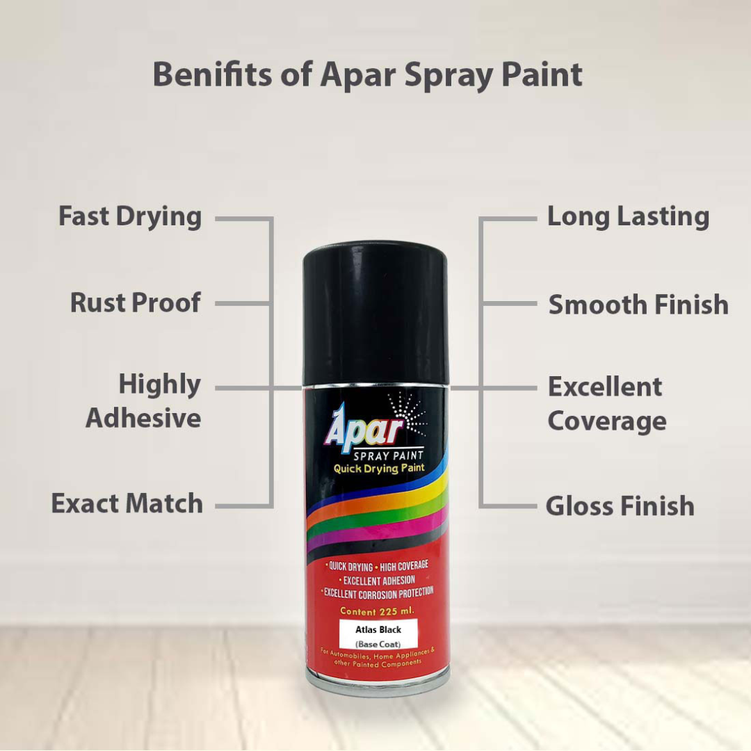 APAR Automotive Spray Paint Atlas Black (RC Colour Name) + GC, Compatible for Tata Nexon -225 ml Set of 2-Pcs