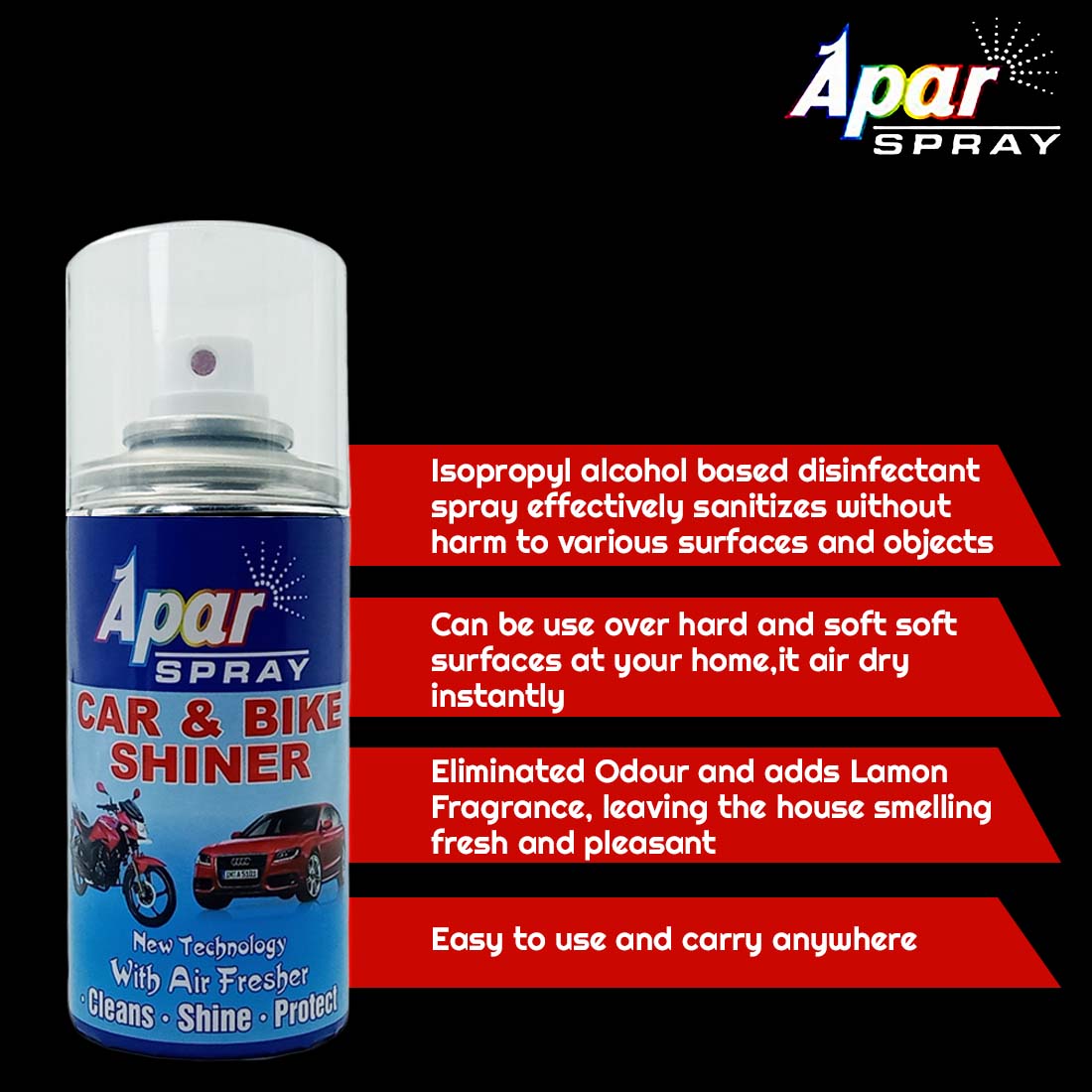 Apar Spray Multi Surface Disinfectant - 200 ml (Pack of 2 Pcs), For Hard and Soft surface cleaner