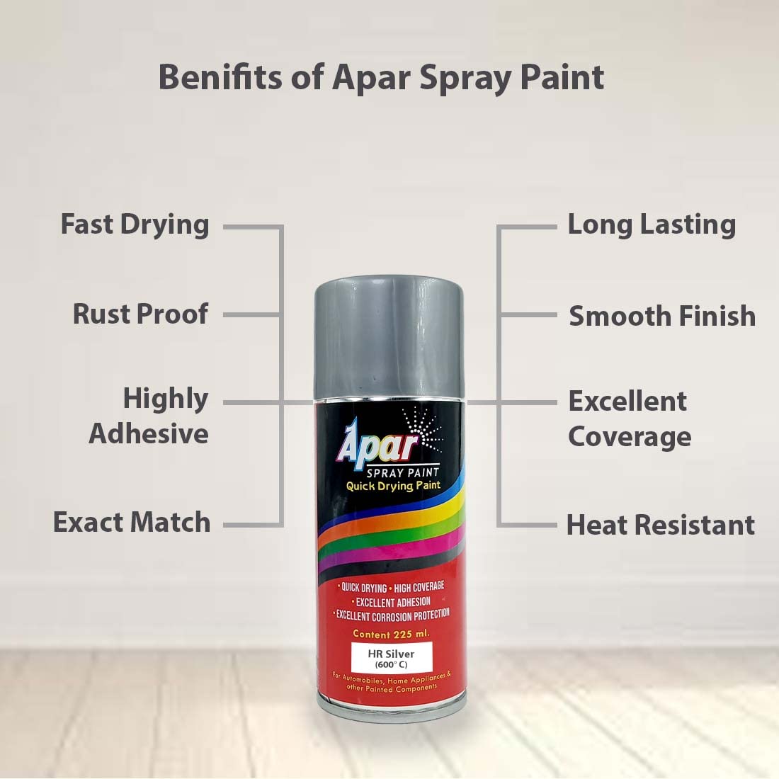 APAR Spray Paint Heat Resistance 600°C (MATT BLACK-225 ml, and SILVER -225 ml),Pack of 2-Pcs, For High Heat Surface Like silencer, boiler,chimneys etc.