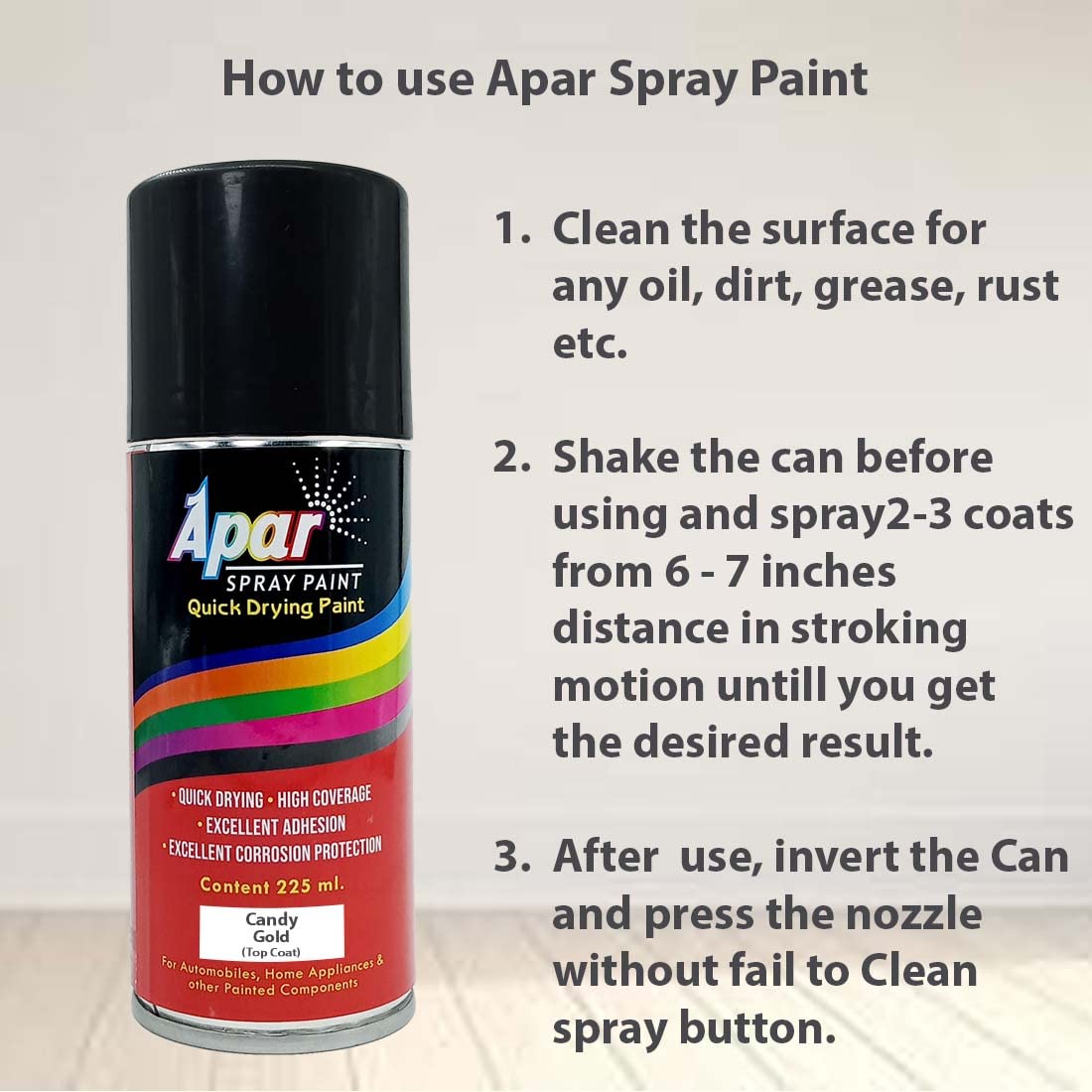 APAR Spray Paint Can CANDY GOLD-225 ML(Pack of 1-pcs), For Bicycle, Bike, Cars, Home, Wood, Metal, Furnitures, Art and craft Painting