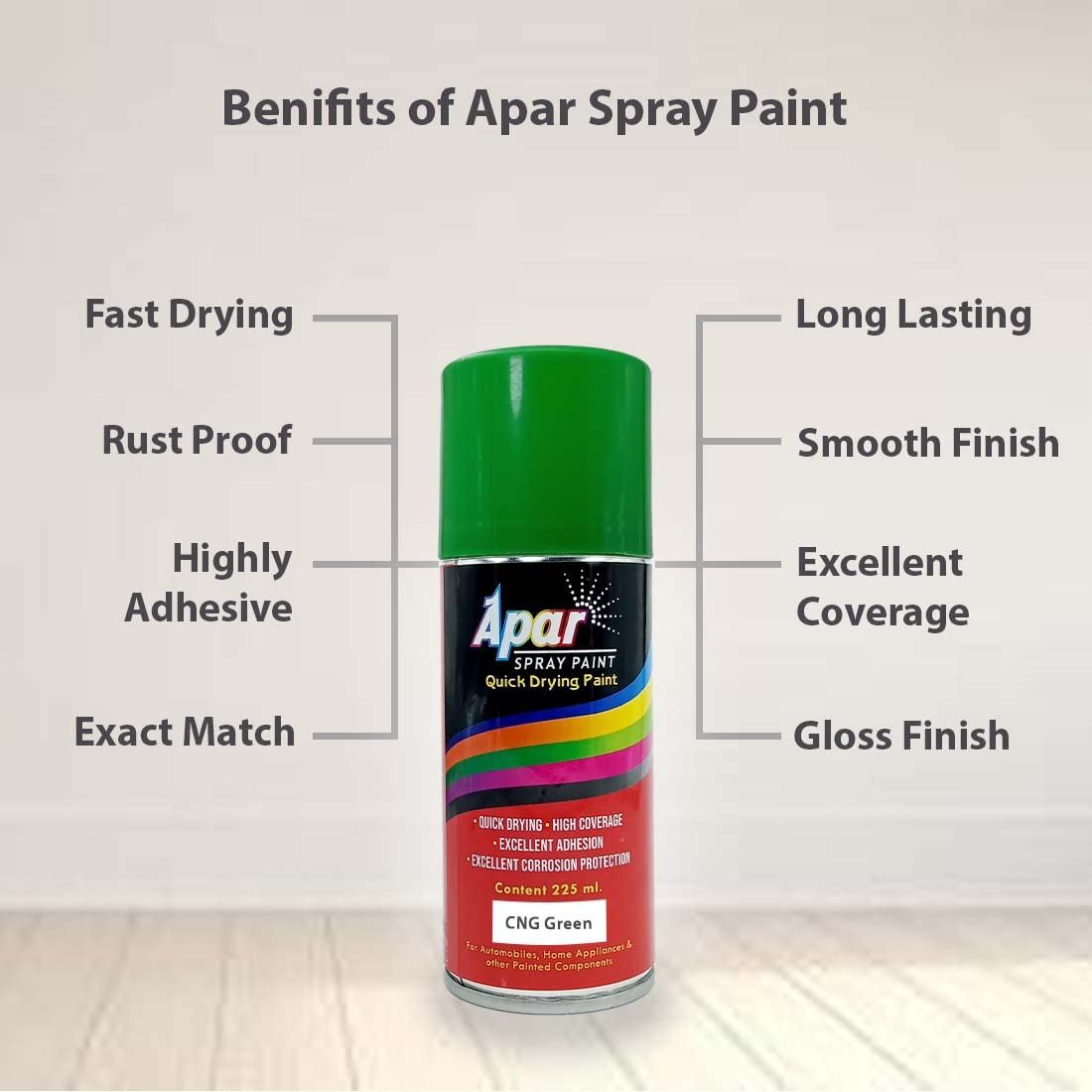 APAR Spray Paint Can CNG GREEN-225 ml (Pack of 1), For Bike, Cars, Furnitures, art and craft Paint work