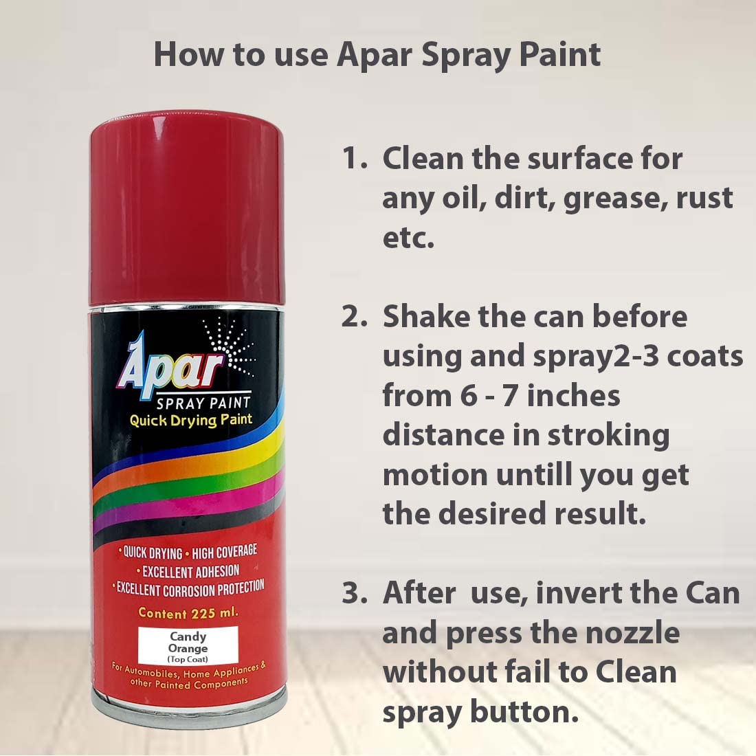 APAR Spray Paint Can CANDY ORANGE-225 ML (Pack of 1), For Bicycle, Bike, Cars, Home, Wood, Metal, Furnitures, Art and craft Painting