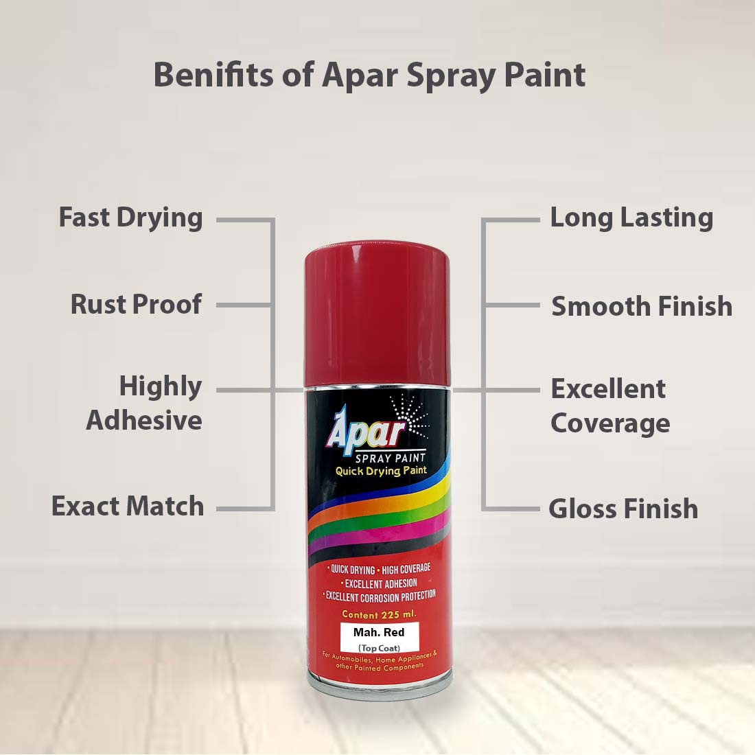 APAR Automotive Spray Paint Mah. Red Compatible for Mahindra Tractors -225 ml (Pack of 1-Pcs)