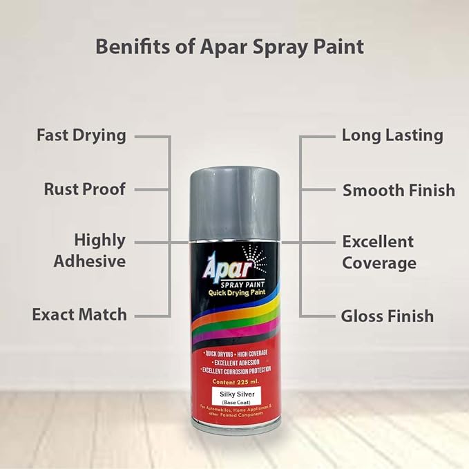 APAR Automotive Spray Paint Silky Silver (RC Colour Name) + GC Compatible for Maruti Cars (Before 2017 model)-225 ml (Pack of 2-Pcs)