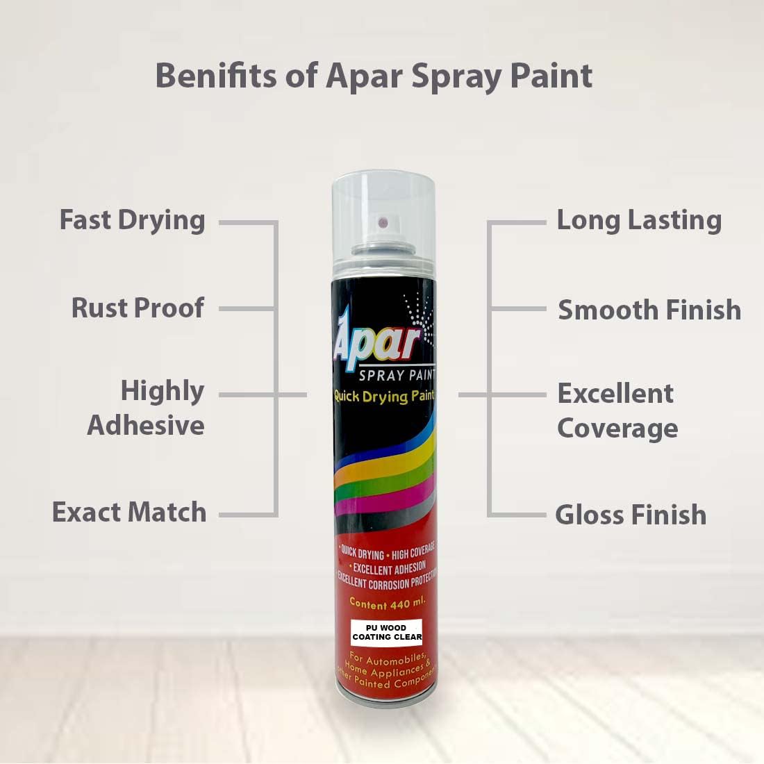 Apar PU Spray Wood Coating Clear -440 ml, for Interior & Exterior Usage Quick Drying Spray for High Gloss and Smooth Surface