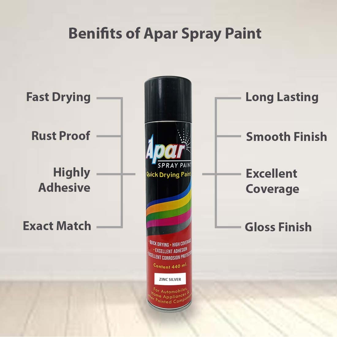 APAR Spray Paint Zinc SILVER-440ml, For Bike, Cars, Furnitures, art and craft Paint work