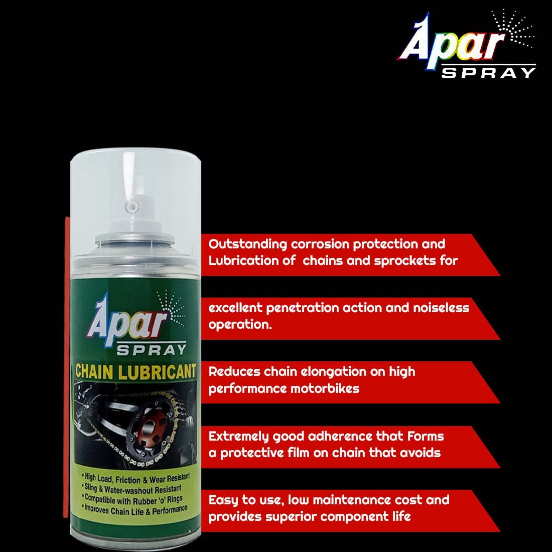 Apar Spray Chain Lubricant 150 ml.(Pack of 1 pcs) II Chain lube for All Motorcycle and Chain Driven Machines