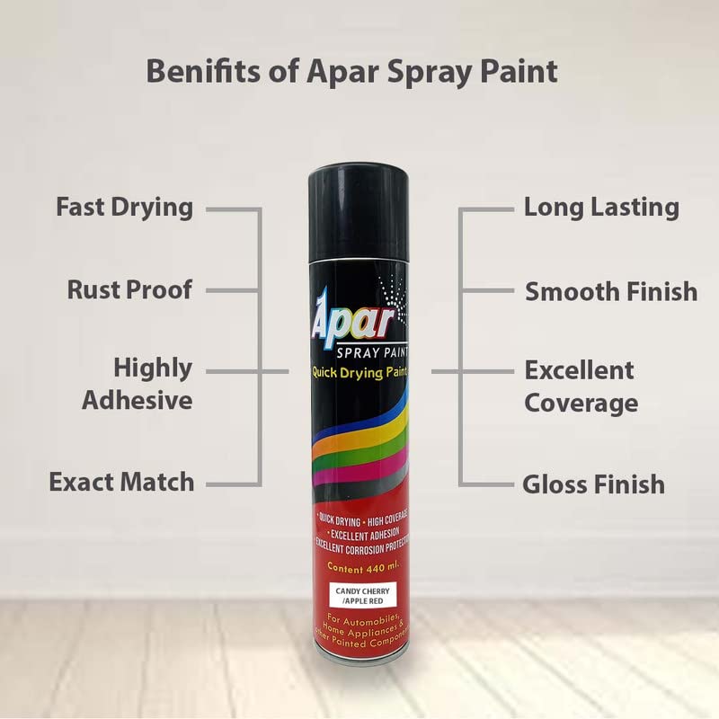 APAR Spray Paint Can CANDY CHERRY/APPLE RED-440 ML, For Bicycle, Bike, Cars, Home, Wood, Metal, Furnitures, Art and craft Painting