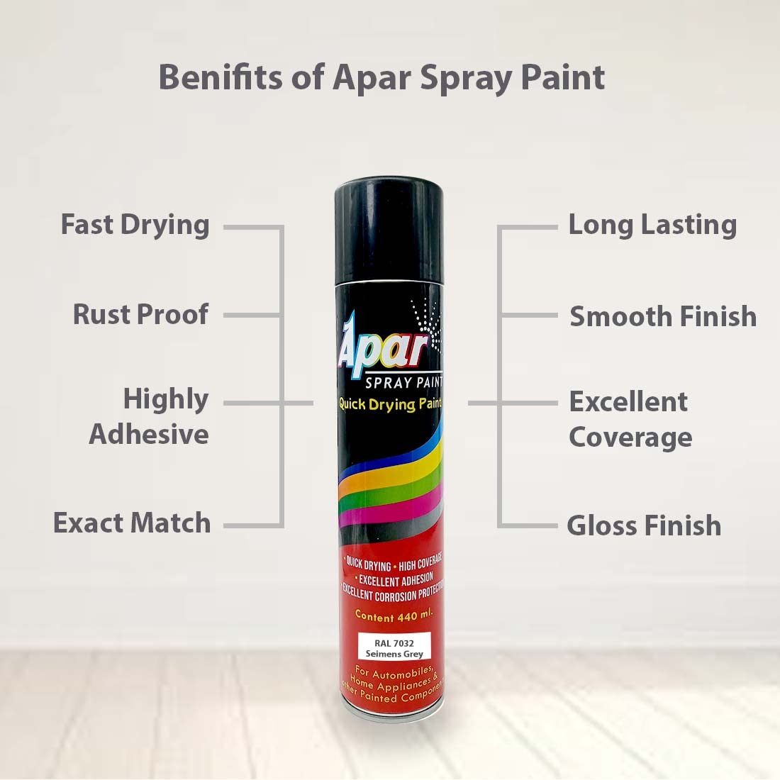 APAR Spray Paint Can RAL 7032 (Seimens Grey) - 440 ml, For Industrial Powder coatings, Liquid paintings, Electrical Panels etc.