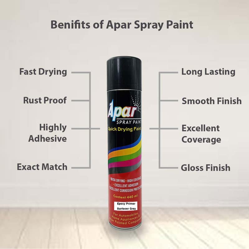 APAR Spray paint Epoxy Primer Surfacer Grey -440 ml, High Rust Protection/For Car, Bike,Scooty, Cycle, Metal Furnitures and industrial parts