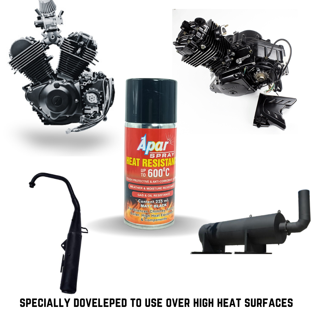 APAR Spray Paint Heat Resistant Matt Black 600°C -225 ml, For High Heat Surface Like silencer, boiler,chimneys etc.