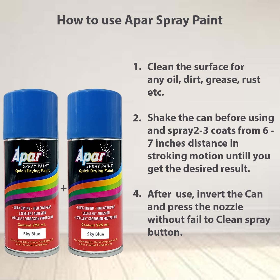 APAR Spray Paint Can SKY BLUE-225 ml (Pack of 2-pcs), For Home, Wood, Metal, Furnitures, Art and craft Painting